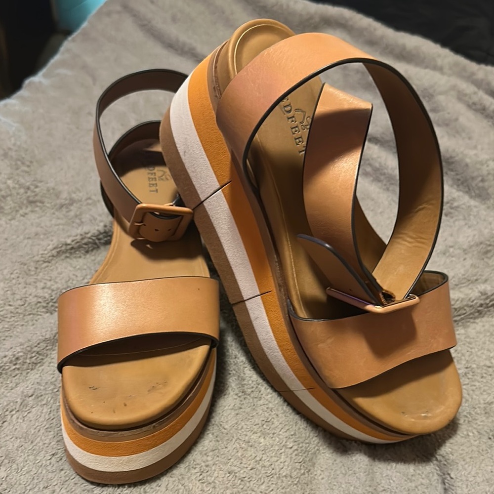 Naked Feet Tan and White Platform Sandals